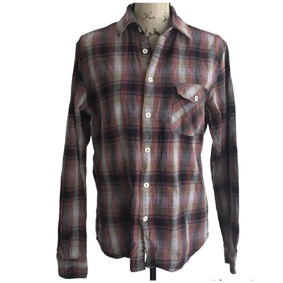 Threads Saks Fifth Ave Mens Plaid Button Up Shirt Size Medium Long Sleeve Cotton - Picture 1 of 8